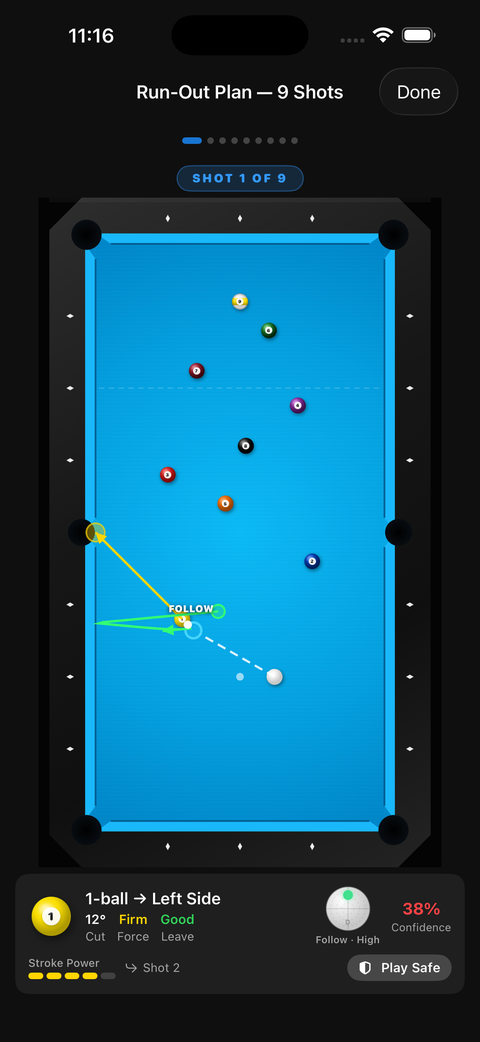 CuePro run-out plan screen