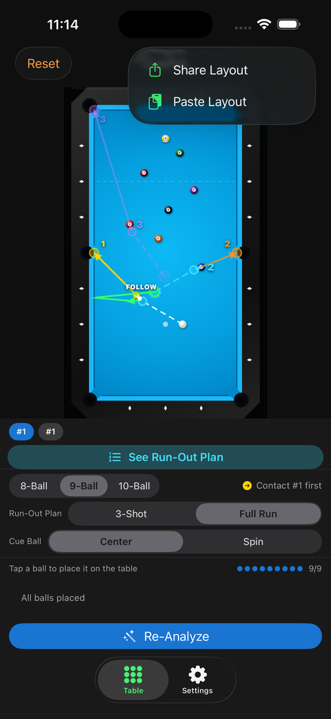 CuePro share layout screen