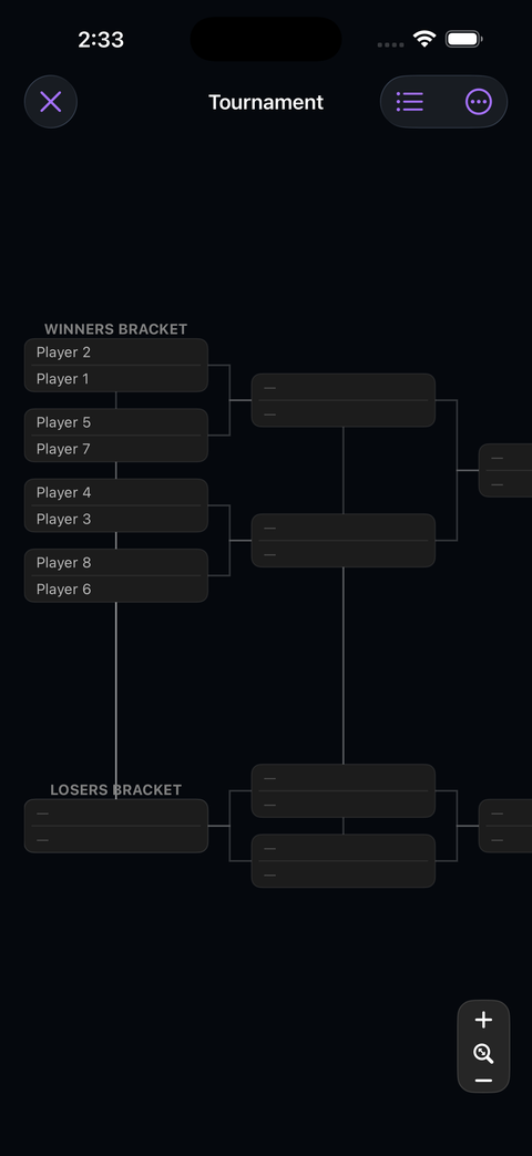 CuePro tournament bracket screen