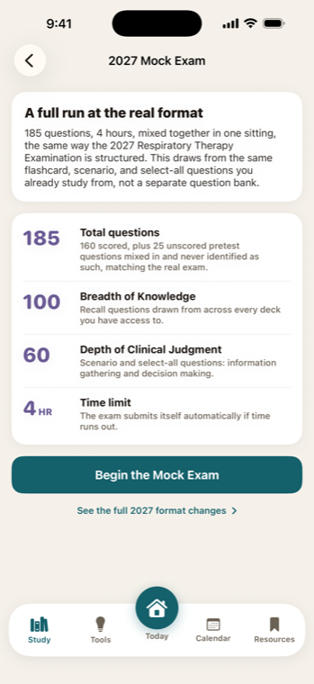 The Respiratory Study Buddy 185-question mock exam overview