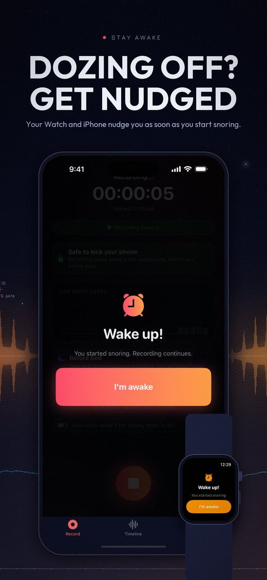 Stay Awake: a Wake up! nudge on iPhone and Apple Watch